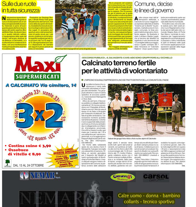 2009-10-17 Articolo Bresciaoggi Corsi Educazione Stradale Al Centro Sportivo Break
