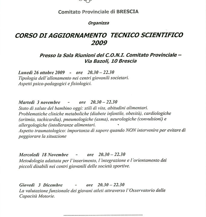 2009-10-20 Elenco Corsi Coni Per Migliorare il Progetto Break