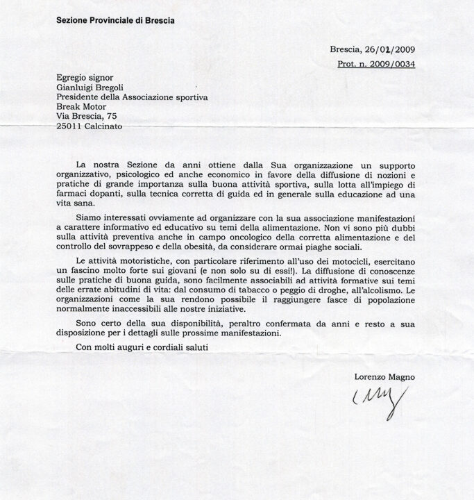 2009-01-26 LILT Ringraziamenti Per L’organizzazione Di Eventi Informativi Sulla Prevenzione