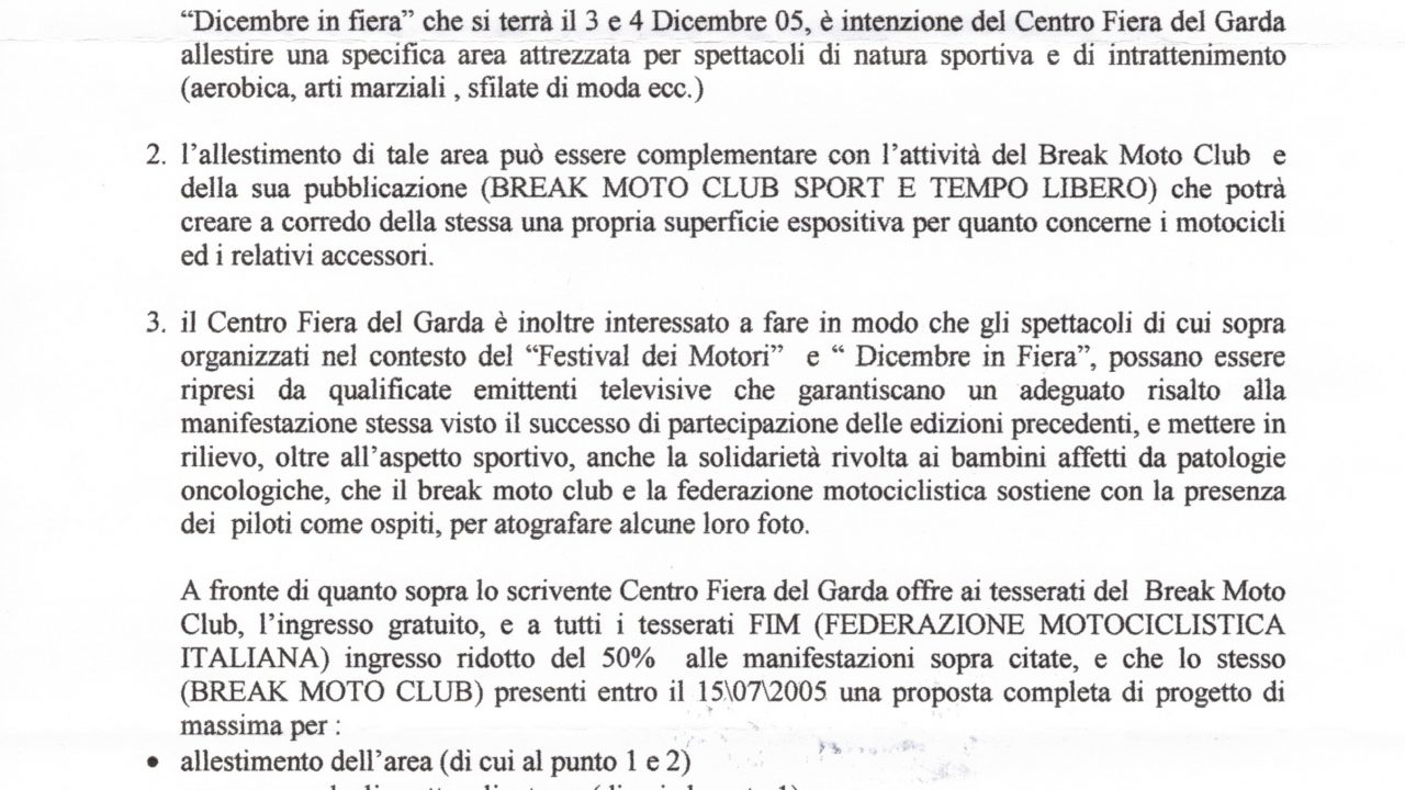2005-06-21 Incarico Organizzazione Zona Spettacolo Festival Dei Motori & Dicembre In Fiera Centro Fiera Del Garda