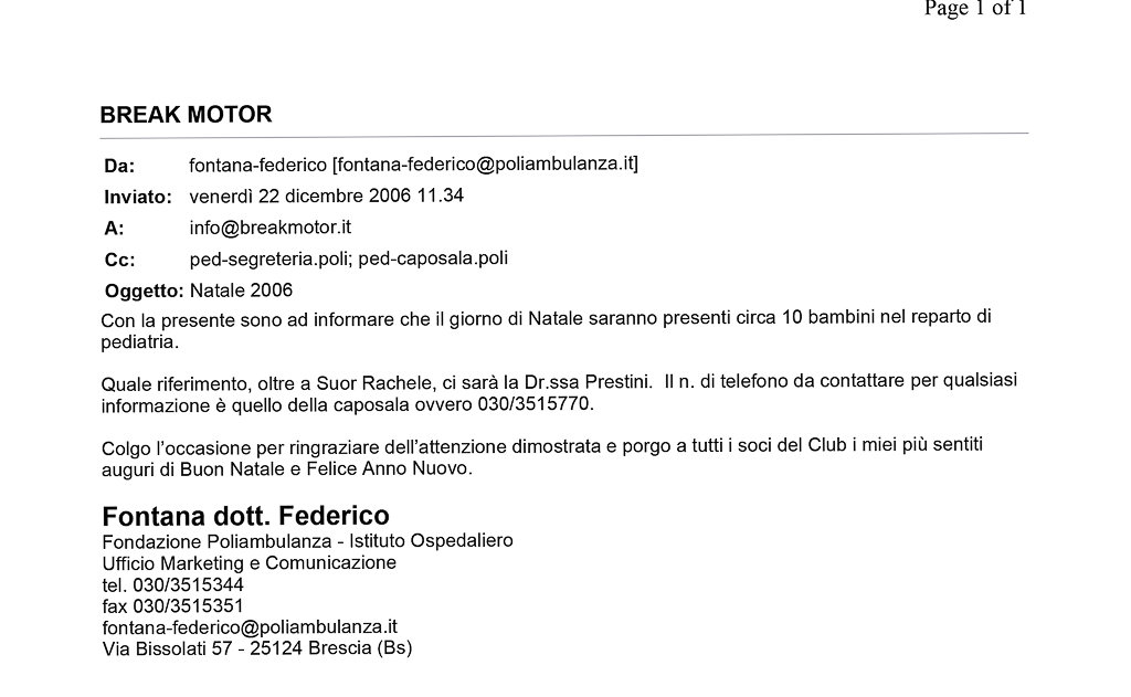 2006-12-22 Autorizzazione Fondazione Poliambulanza Consegna Giochi Giornata Di Natale