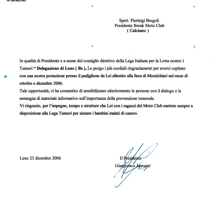 2006-12-23 Ringraziamenti LILT Collaborazione Alla Prevenzione 