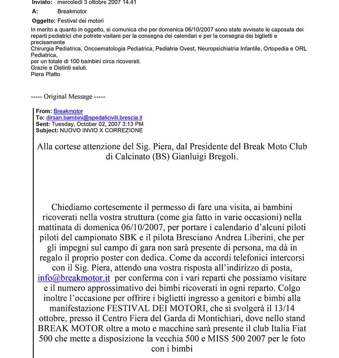2007-10-03 Autorizzazione Spedali Civili Consegna Giochi e Materiale Didattico