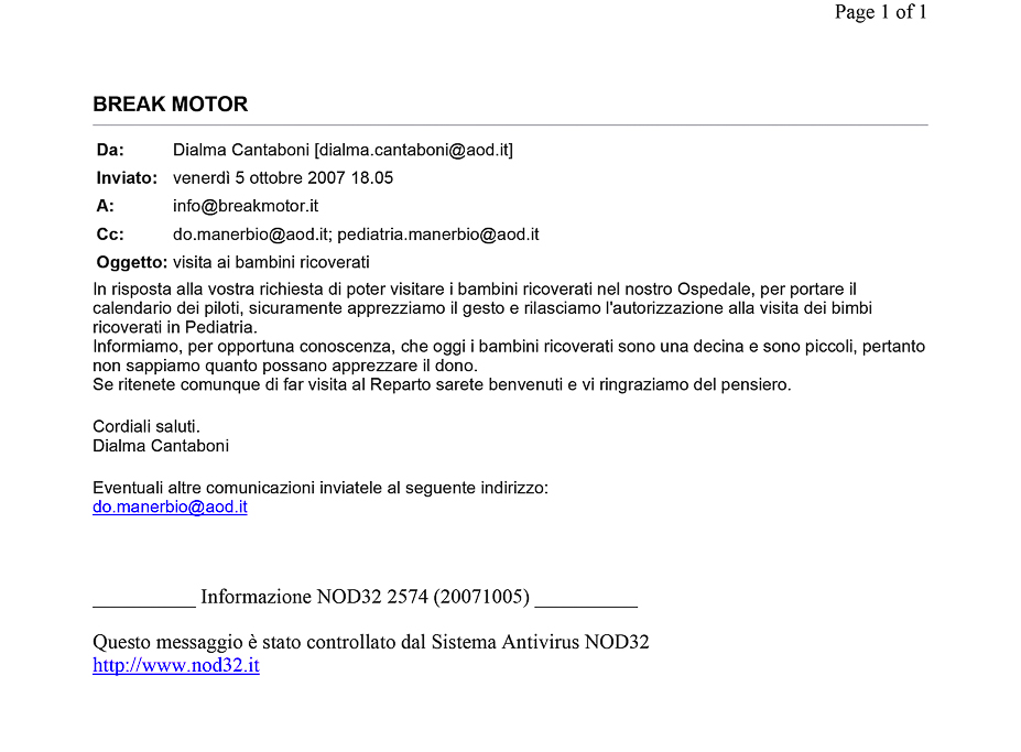 2007-10-05 Autorizzazione Ospedale Di Manerbio Consegna Giochi e Materiale Didattico