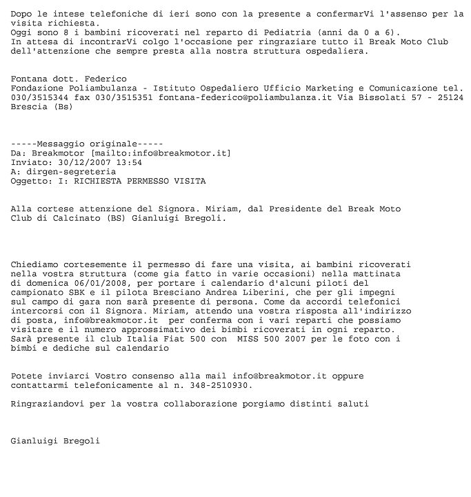 2008-01-03 Autorizzazione Fondazione Poliambulanza Consegna Giochi Giornata Della Befana