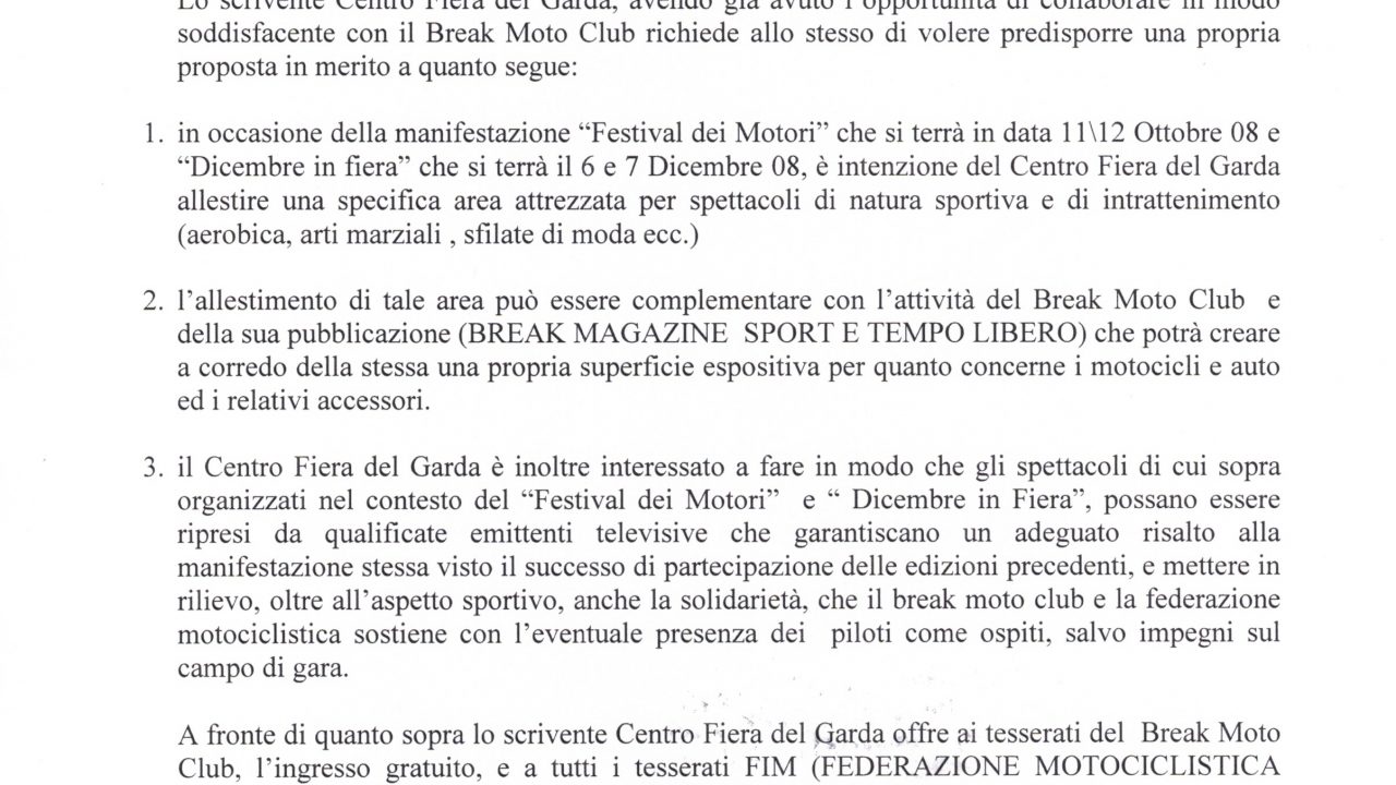 2008-06-21 Incarico Organizzazione Zona Spettacolo Festival Dei Motori & Dicembre In Fiera Centro Fiera Del Garda