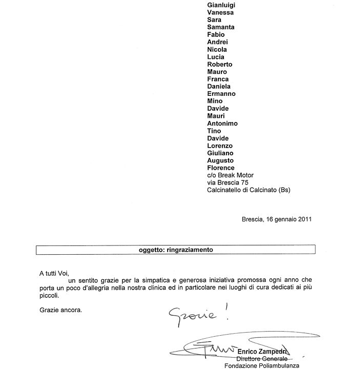 2011-01-16 Ringraziamenti Fondazione Poliambulanza Al Gruppo Volontari