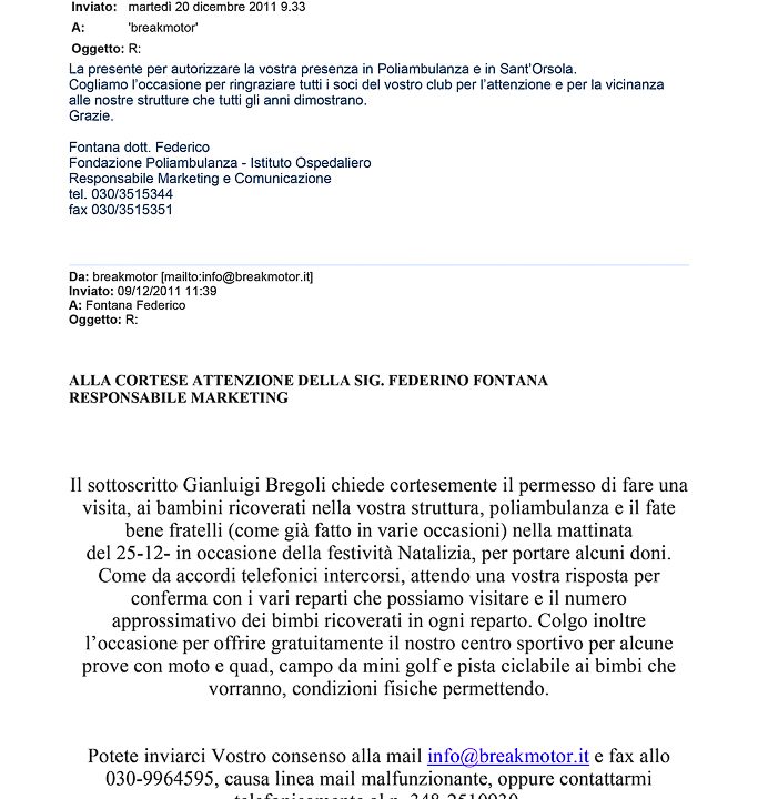 2011-12-20 Autorizzazione Fondazione Poliambulanza e S. Orsola Consegna Giochi Giornata Di Natale