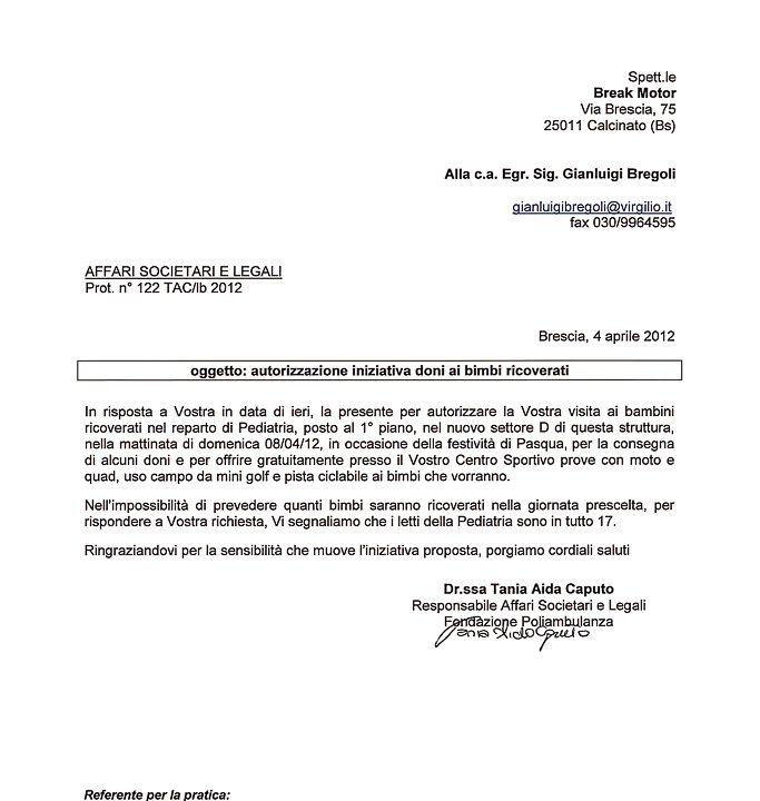 2012-04-04 Autorizzazione Fondazione Poliambulanza Consegna Giochi Domenica Di Pasqua