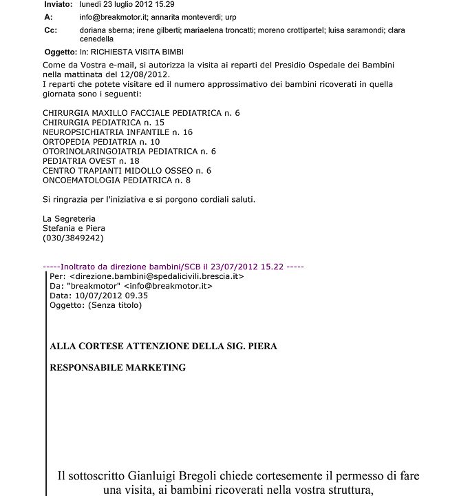 2012-07-23 Autorizzazione Spedali Civili Consegna Giochi e Materiale Didattico Per Ferragosto