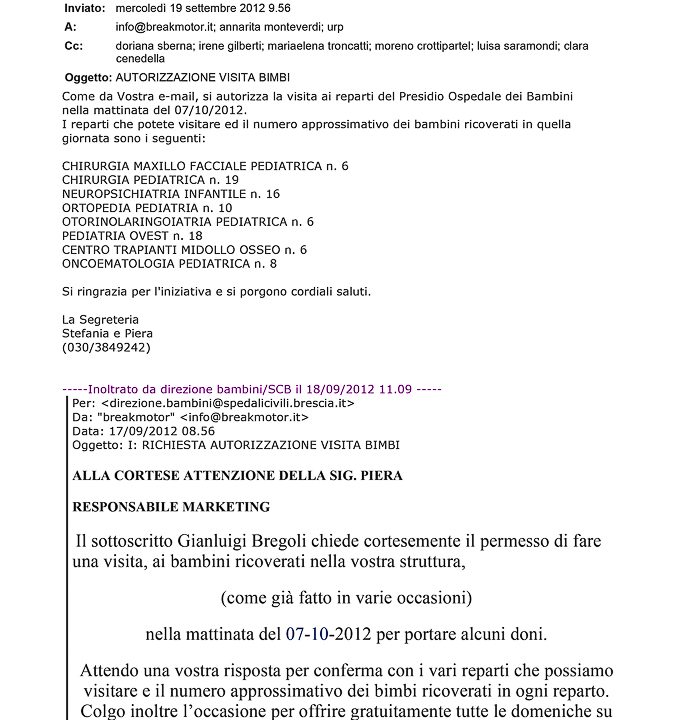 2012-09-19 Autorizzazione Spedali Civili Consegna Giochi e Materiale Didattico