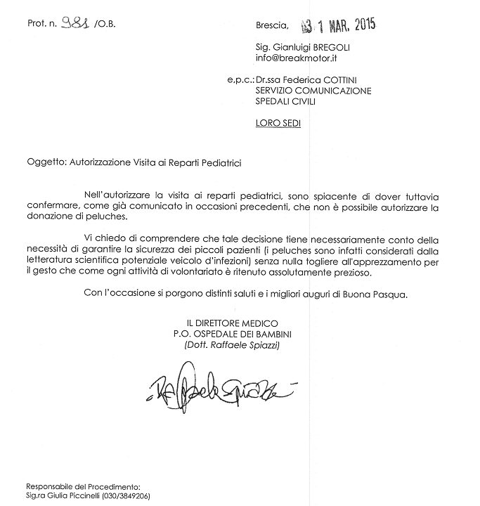 2015-03-01 Autorizzazione Volontariato Spedali Civili Consegna Giochi Domenica Di Pasqua