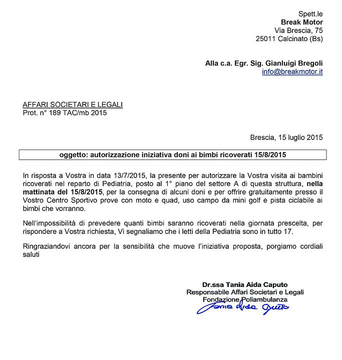 2015-07-15 Autorizzazione Volontariato Fondazione Poliambulanza Consegna Giochi Per Ferragosto