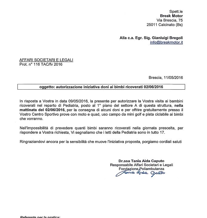 2016-05-11 Autorizzazione Volontariato Fondazione Poliambulanza Consegna Giochi Due Giugno