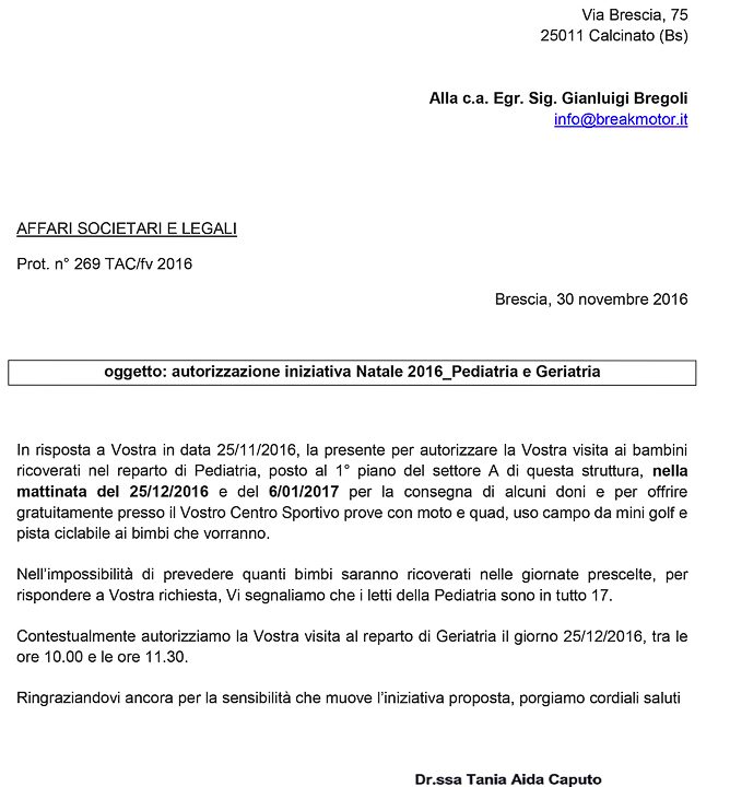 2016-11-30 Autorizzazione Volontariato Fondazione Poliambulanza Consegna Giochi Per Natale & Befana