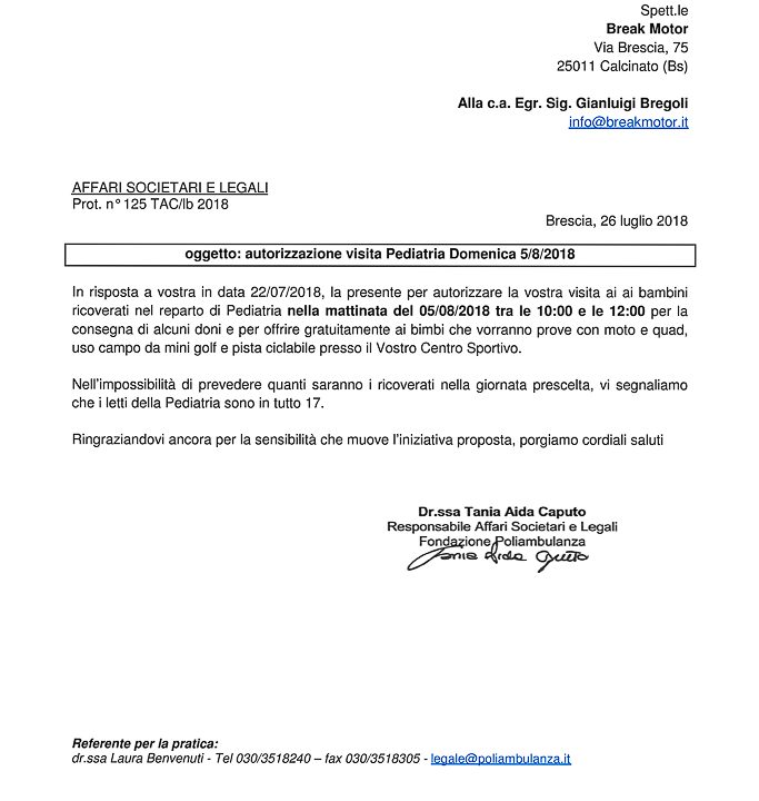 2018-07-26 Autorizzazione Volontariato Fondazione Poliambulanza Consegna Giochi Per Ferragosto