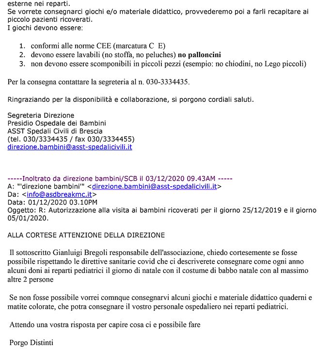 2020-12-04 Autorizzazione Volontariato Spedali Civili  Consegna Giochi e Materiale Didattico