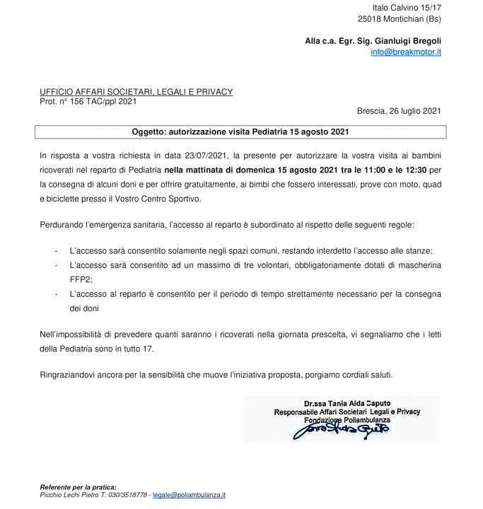 2021-07-26 Autorizzazione Consegna Giochi Fondazione Poliambulanza Brescia Ferragosto